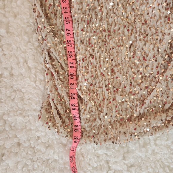 BNWT Vero Moda Sz S Tan Sequin Gold Cowl Neck Bodycon Party Coktail Dress - Picture 3 of 7